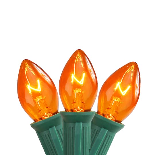 Northlight Set of 25 Transparent Orange C7 Christmas Lights 12" Spacing - Green Wire - Orange
